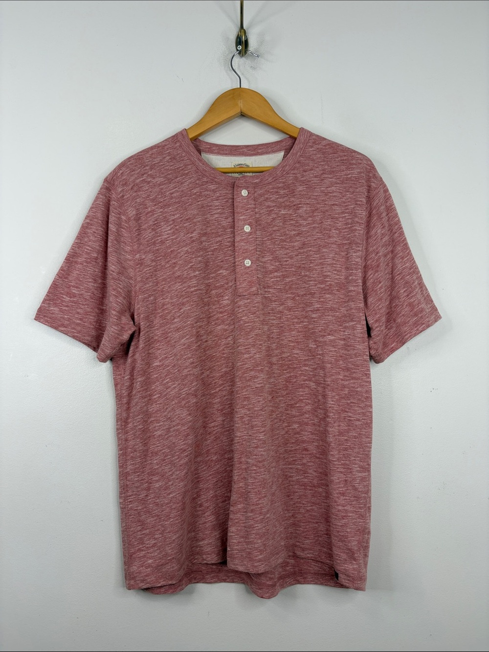 Faherty Henley T Shirt Mens Large Heathered Pink Red Cotton Short Sleeve